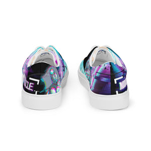 Rear view of MooreMuscle glitch low top sneakers showing heel design and color pattern