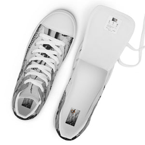 Top view of MooreMuscle skull design high top shoes showing insole and interior