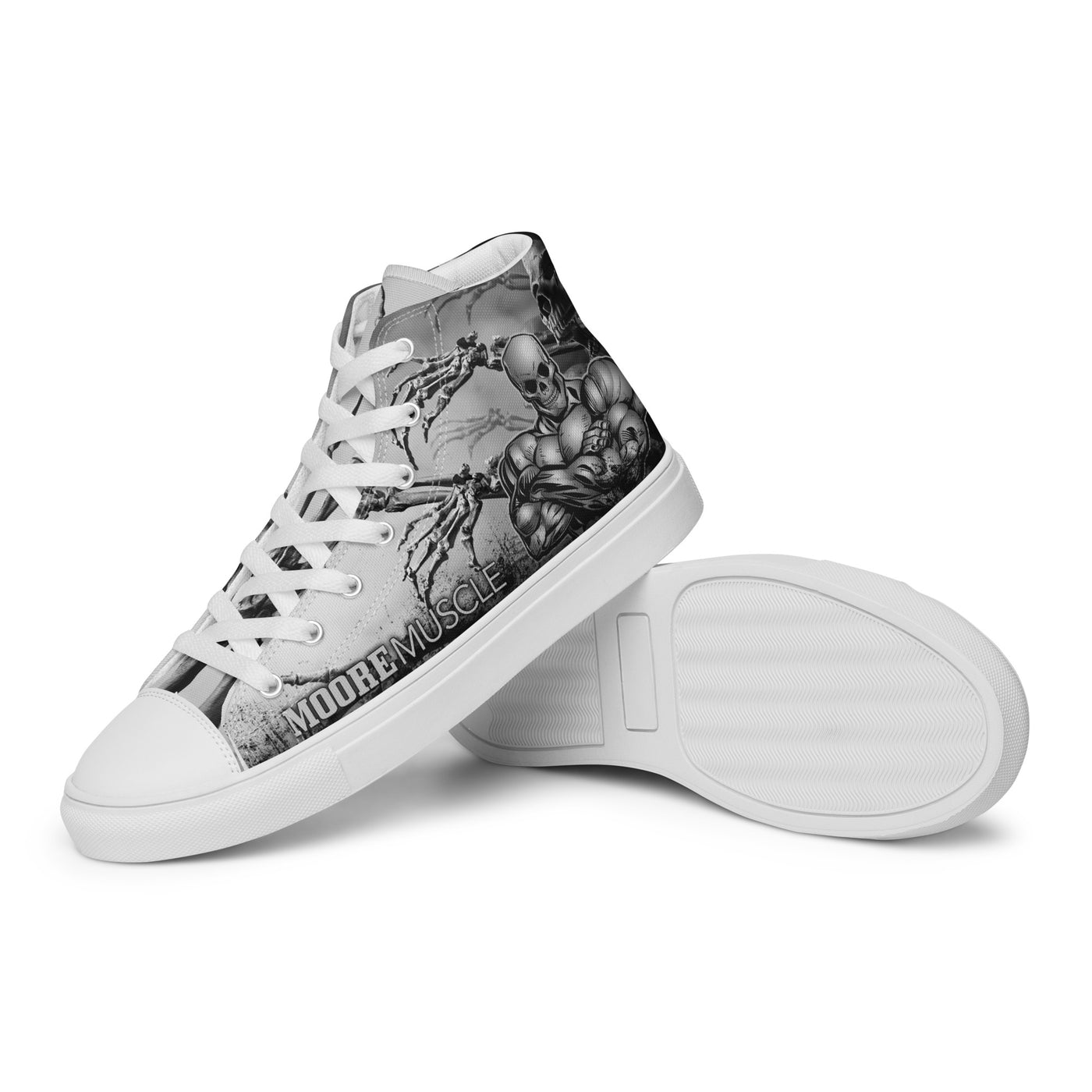 MooreMuscle skull design high top training shoes with flat sole and white laces