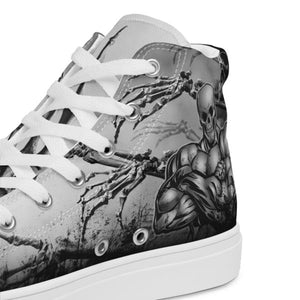 Side view of MooreMuscle skull design high top training shoes with graphic detail